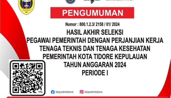 BKPSDM Tidore Umumkan Hasil Seleksi Kompetensi PPPK Tenaga Teknis dan Kesehatan Tahap I Formasi 2024